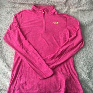 Pink long sleeved 1/4 zip workout top